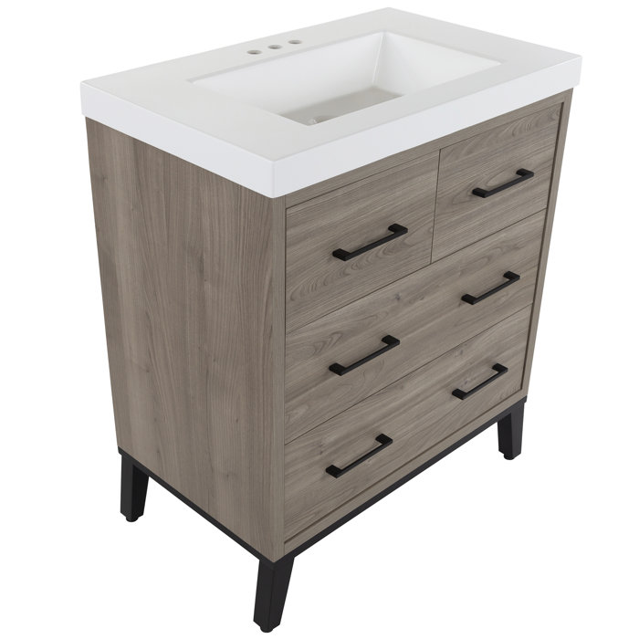 Foundstone™ Nyle 31.06'' Freestanding Single Bathroom Vanity with Solid Surface Vanity Top